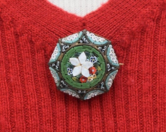 Mosaic Floral Brooch Italian Style Vintage