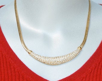 Rhinestone Focal Necklace Signed Roman Vintage
