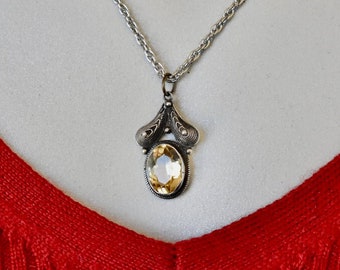 Citrine or Topaz Pendant Necklace Vintage