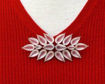 Large Frosted Glass Rhinestone Leaf Czech Brooch Vintage