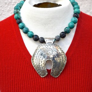 Turquoise and Black Onyx with Silver Tone Southwest Focal Necklace and Earrings image 1