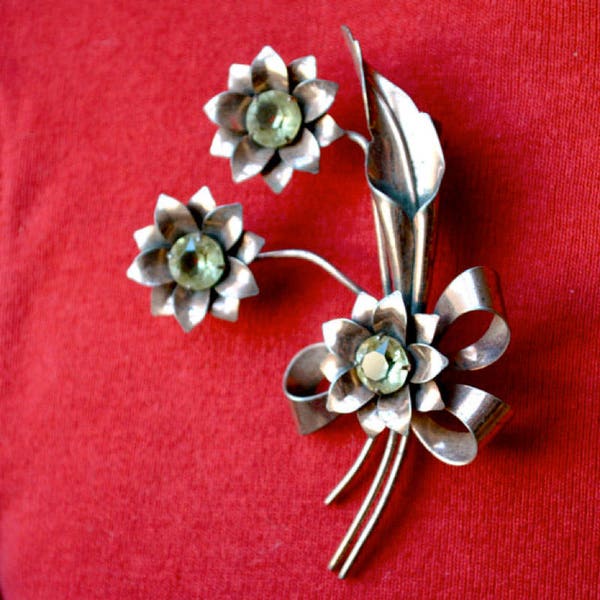 Sterling Rose Gold Vermeil Flower Brooch Vintage