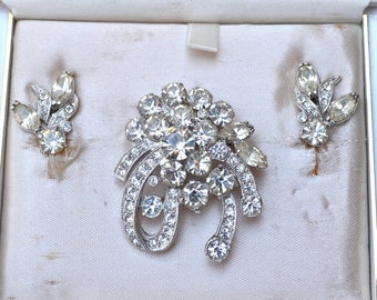 Eisenberg Ice Rhinestone Brooch and Earrings Vintage
