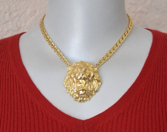 Brass Roaring Lion Head Necklace