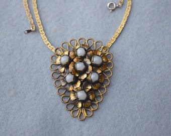 Convertible Milk Glass Floral Dress Clip Necklace Vintage