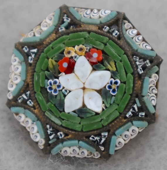 Mosaic Floral Brooch Italian Style Vintage - image 2