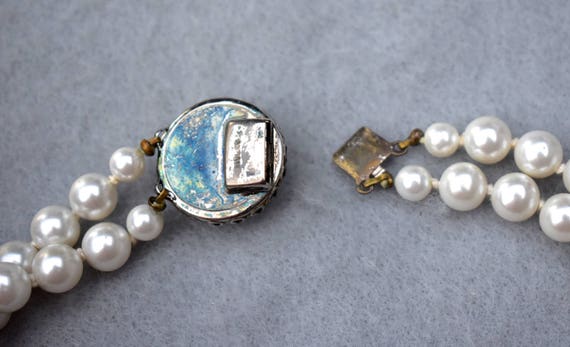 Faux Pearl and AB Bicone Bead Japan Necklace Vint… - image 7