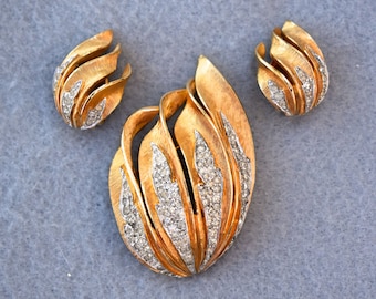 Jomaz Pave Rhinestone Designer Brooch and Earrings Set Vintage