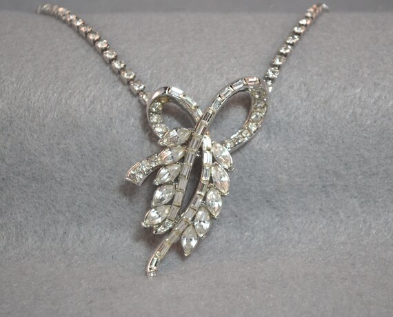 CoroCraft Stylized Bow Rhinestone Necklace and Ea… - image 2