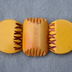 Carved Butterscotch Bakelite Hinged Buckle Mid Century Vintage image 2