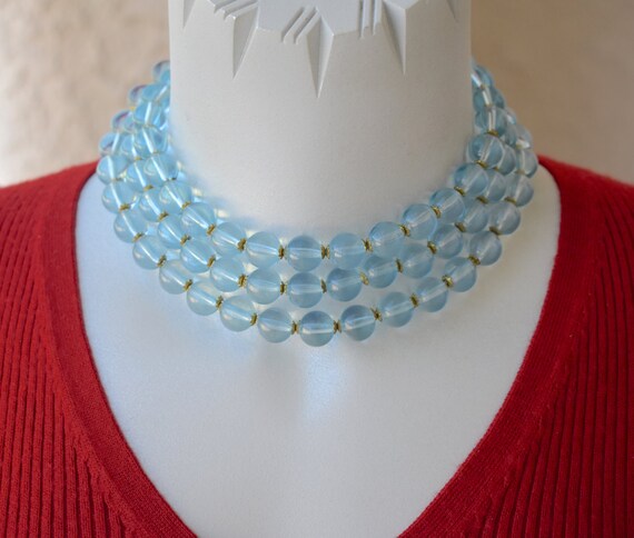 Long 47 Inch Clear Baby Blue Bead Necklace Vintage - image 6