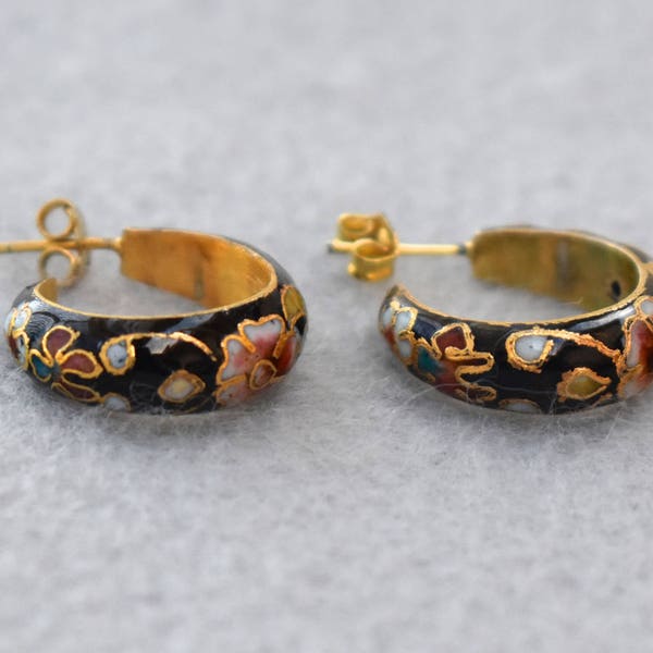 Cloisonne Half Hoop Earrings Vintage