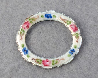 LaMode Sterling Silver Open Oval Guilloche Enamel Brooch Vintage