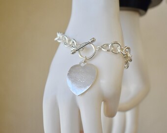 Silver Tone Heart Charm Starter Bracelet Vintage NOS