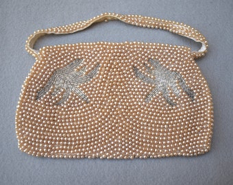 Faux Pearl Beaded Evening Bag Handmade Vintage