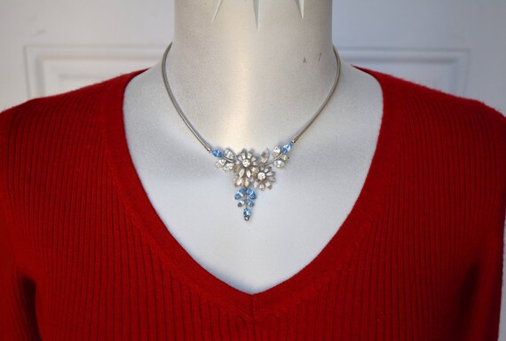 Krementz Floral Rhinestone Necklace and Earrings … - image 7