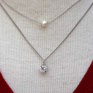 Faux Pearl and Rhinestone 2 Chain Necklace Vintage