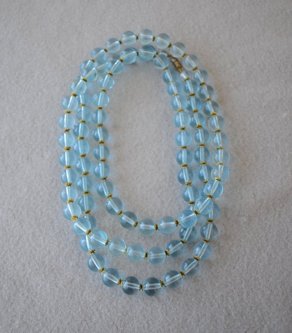 Long 47 Inch Clear Baby Blue Bead Necklace Vintage - image 3