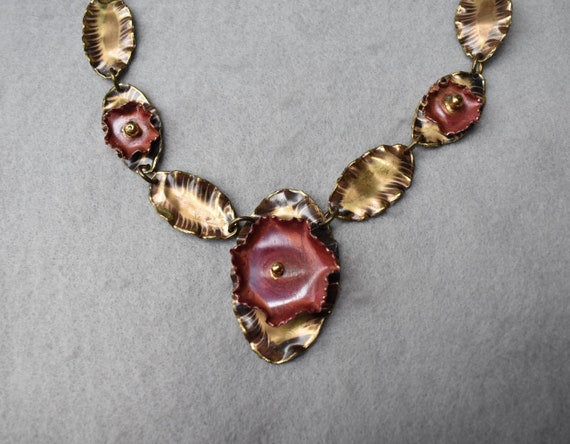 Brass Floral Artisan Necklace Boho Chic Vintage - image 3