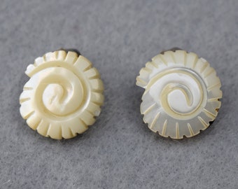 Spiral Shaped Carved MOP Earrings Vintage Clip On