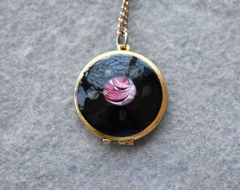 Black Enamel Locket Necklace Vintage