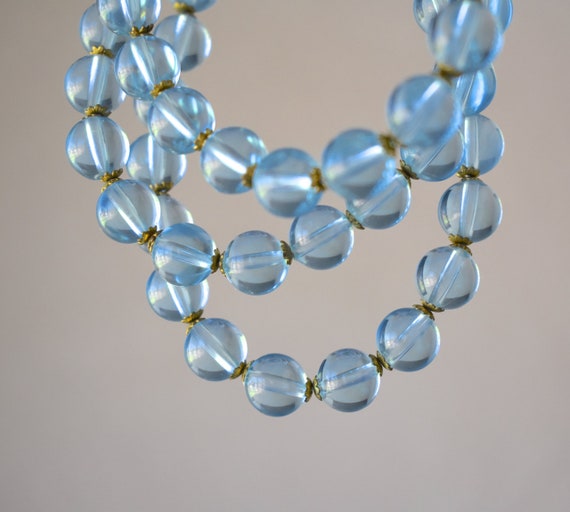 Long 47 Inch Clear Baby Blue Bead Necklace Vintage - image 1