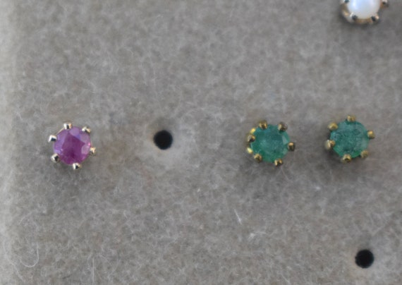Stud Earring Lot Pearl, Ruby, Emerald and Sapphir… - image 4