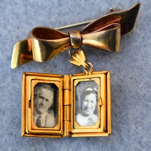 Gold Filled Locket Bow Brooch with 3.3mm Diamond Art Deco Vintage image 5