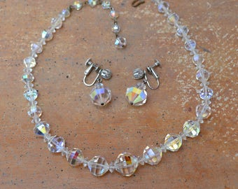 Laguna AB Crystal Necklace and Earrings Set Vintage