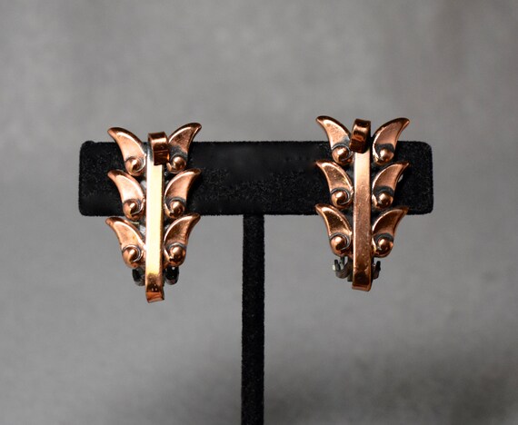 Renoir Copper Stylized Leaf Earrings Vintage - image 2