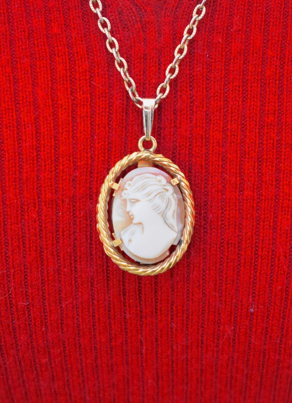 Two Sided Cameo Watch Necklace Mid Century Vintage