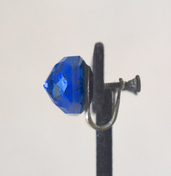 Faceted Blue Domed Rivoli Earrings Vintage - image 5