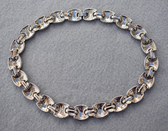 Shiny Silver Tone Link Necklace Vintage - image 8
