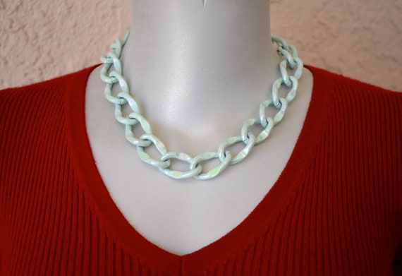 Chunky Glass Chain 18 1/2 Inch Baby Blue AB Neckl… - image 1