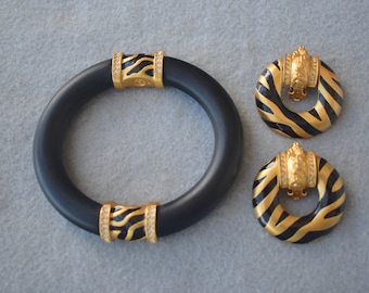 Elizabeth Taylor for Avon Zebra Stripe Bracelet and Earrings Designer Vintage