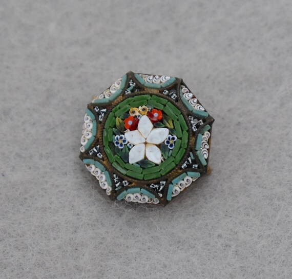 Mosaic Floral Brooch Italian Style Vintage - image 3