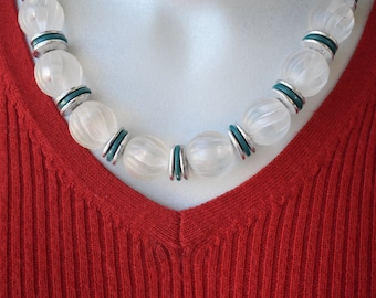 Chunky Retro Translucent Bead Necklace 80's Vintage