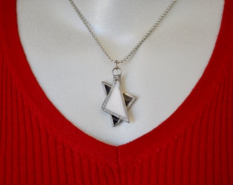 Stained Glass Style Necklace 2 Sided Vintage