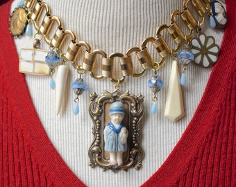 Frozen Charlotte Focal Charm Necklace and Earrings OOAK