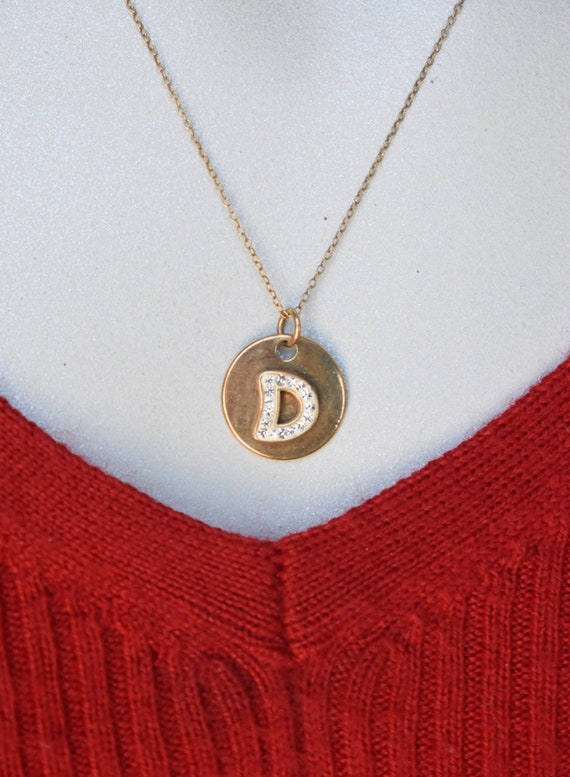 Sterling Silver Vermeil Rhinestone Letter D Neckla