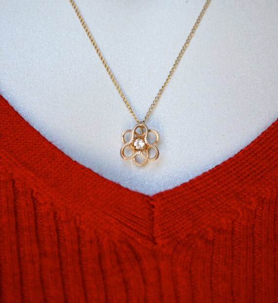 14K Gold Filled CZ Pendant Necklace Vintage