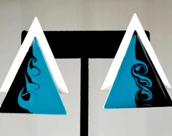 Geometric Triangle Enamel Pierced Earrings Vintage