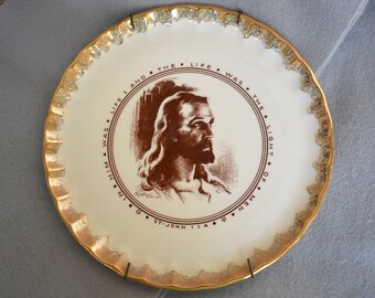 9 Inch Decorative Jesus Plate With Wall Hanger Vintage
