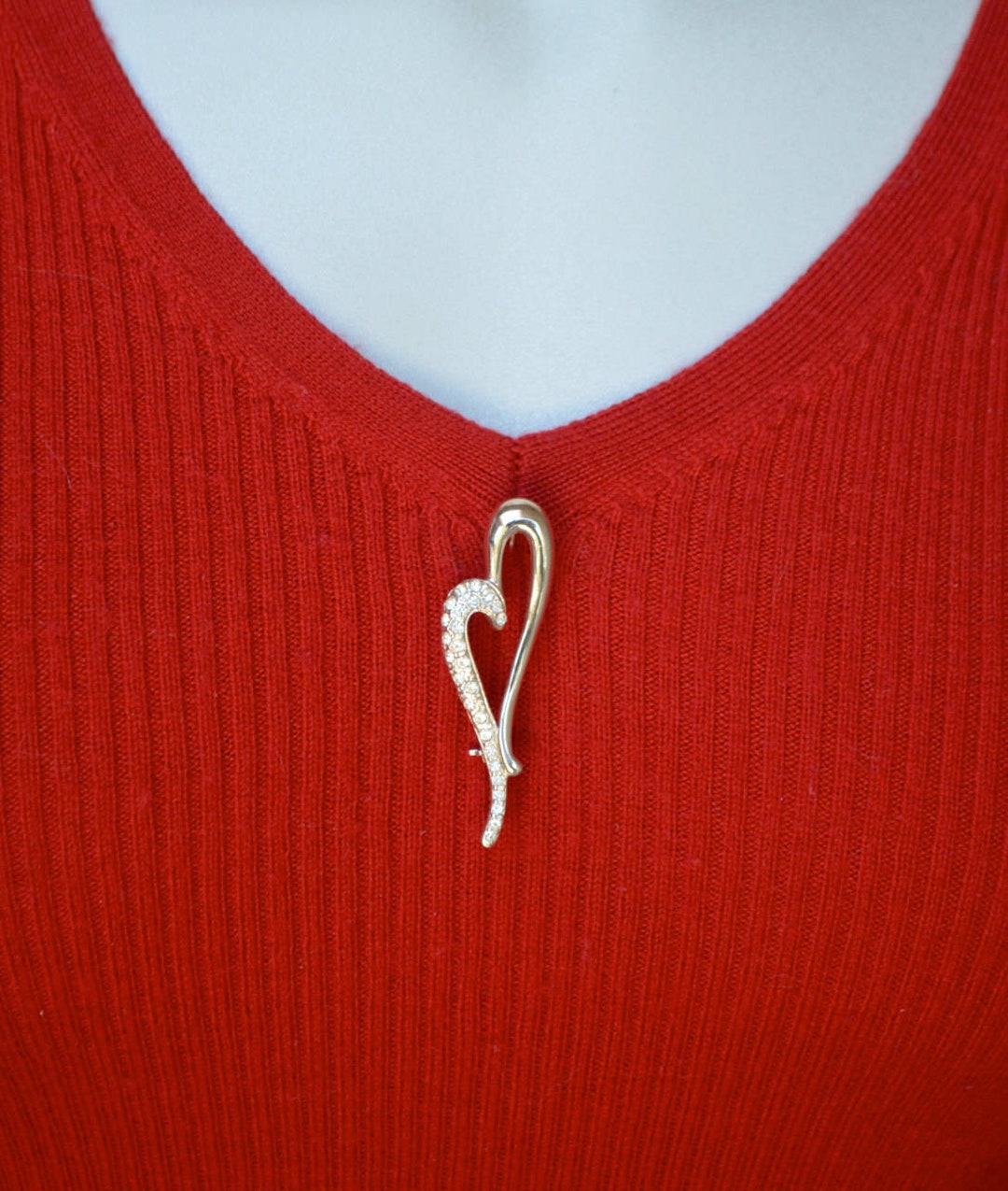 Stylized Rhinestone Heart Pin Silver Tone Vintage - Etsy
