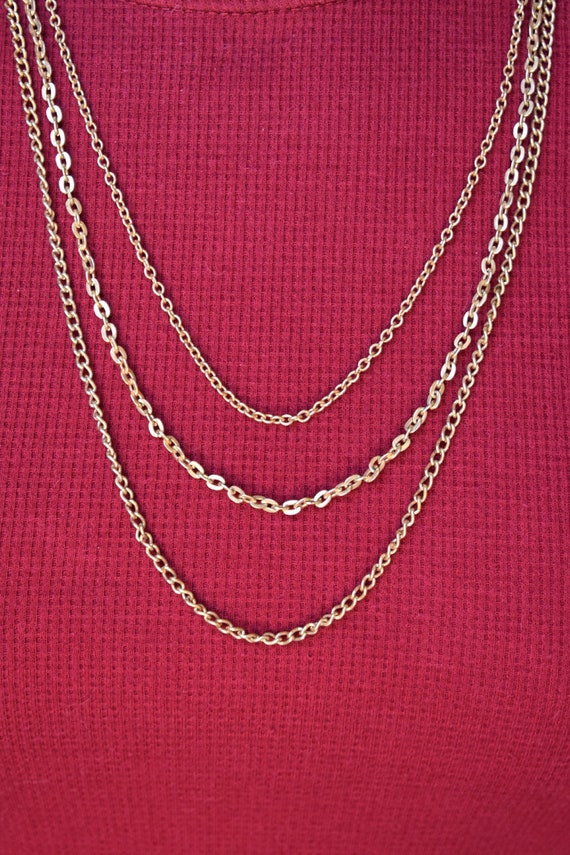 Triple Layered Chain Necklace Gold Tone Vintage