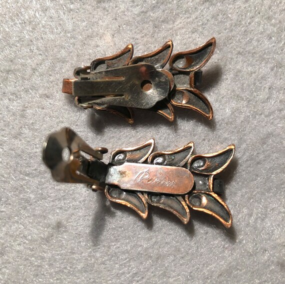 Renoir Copper Stylized Leaf Earrings Vintage - image 3