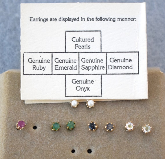 Stud Earring Lot Pearl, Ruby, Emerald and Sapphir… - image 1