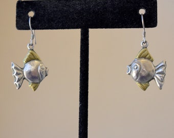 Sterling Silver Fish Earrings with Vermeil Fins Vintage
