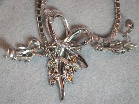 CoroCraft Stylized Bow Rhinestone Necklace and Ea… - image 5