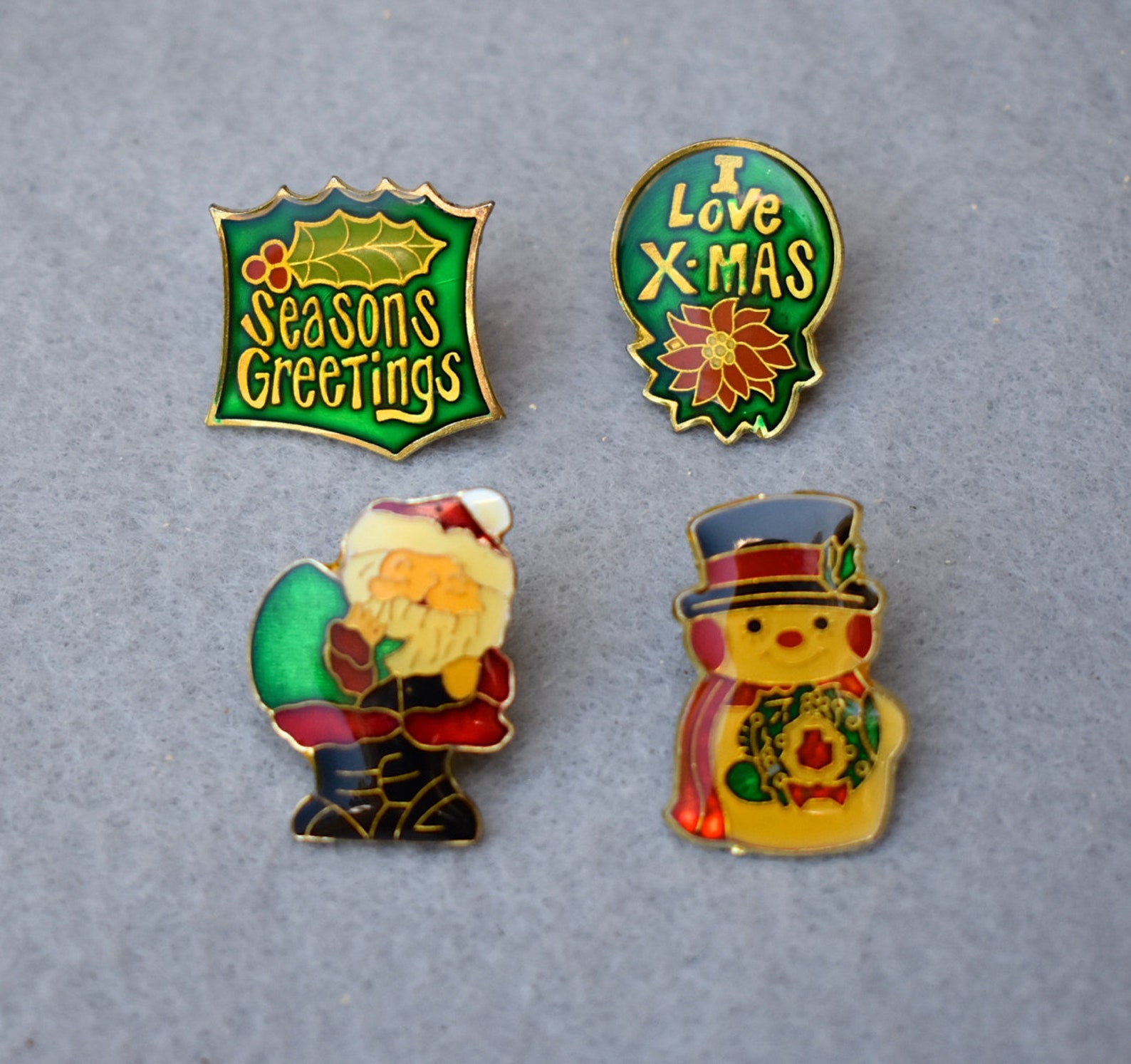 Lot of 4 Christmas Pins Vintage Etsy